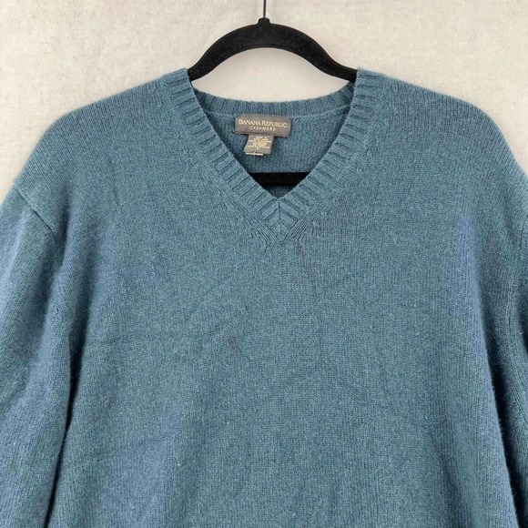Banana Republic Sweater Mens Blue Cashmere V Neck Long Sleeve Size Large - Picture 2 of 8